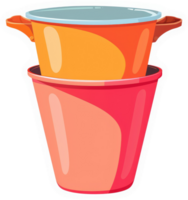 Two colorful cooking pots stacked vertically. png