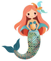 A charming illustration of a friendly little mermaid with vibrant colours. png