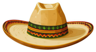 A traditional mexican straw hat with vibrant colored design. png