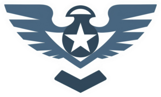 A stylized emblem of a bird with wings, a star, and a symbol of rank. png