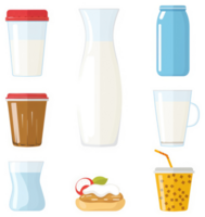 Assorted beverages and a pastry in various containers. png