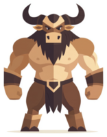 A powerful, mythical creature, the minotaur, with bull horns and muscular physique. png