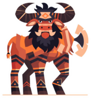 A stylized illustration of a tribal buffalo with patterned armor. png