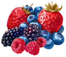 A colorful mix of fresh berries, including strawberries, blueberries, raspberries, and blackberries. png
