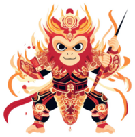 A vibrant illustration of the fiery monkey king, adorned in ornate armor. png