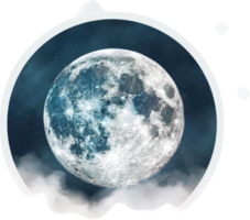 A breathtakingly detailed illustration of a full moon bathed in celestial light. png