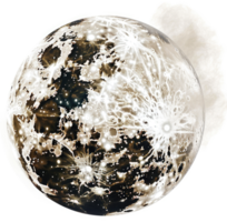 A detailed view of the moon's surface with craters and light patterns. png