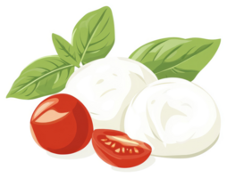 Fresh mozzarella, basil, and cherry tomatoes, a delightful Italian combination. png