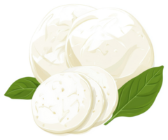 Fresh mozzarella slices and a ball of cheese, ready to be enjoyed. png