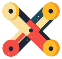 A vibrant geometric design in the shape of an 'x' featuring various colors and shapes. png