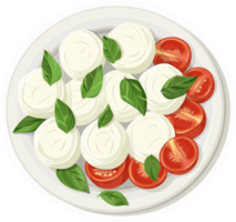 A plate of fresh mozzarella and tomato salad with basil. png