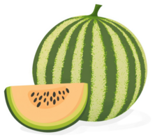 A whole watermelon and a cantaloupe slice. png