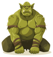 A ferocious green ogre, seated, displaying raw power. png