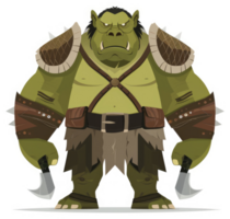 A fierce orc warrior with armor and weapons. png
