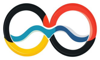 An abstract design featuring interconnected circles, in a continuous infinity symbol, with vibrant colors. png