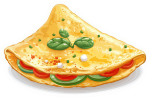 A delicious and colorful breakfast omelet with tomatoes, cucumbers, and cheese. png