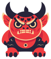 A stylized illustration of a fierce, red demon with horns and a menacing expression. png