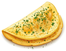 A golden, savory, and delicious slice of omelet topped with fresh herbs. png