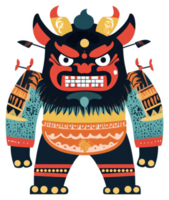 A vibrant illustration of a stylized, formidable demon figure. png