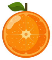 A vibrant orange slice with a stem and leaves. png