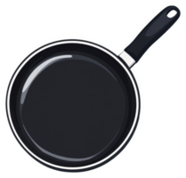 A round, dark-colored frying pan with a handle. png