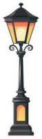 A vintage style street lamp with warm orange glow. png