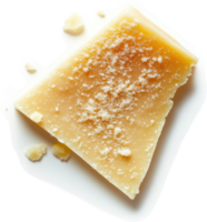 A wedge of aged parmesan cheese, sprinkled with grated parmesan. png