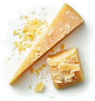 Aged cheese slices with flaky texture. png
