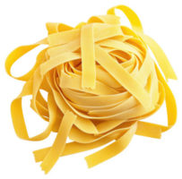 A close-up view of a nest of uncooked fettuccine pasta. png