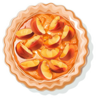 A peach pie with many slices of juicy peaches. png
