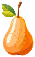 A vibrant illustration of a ripe pear with leaves. png
