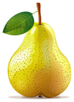 A vibrant yellow pear with a lush green leaf. png