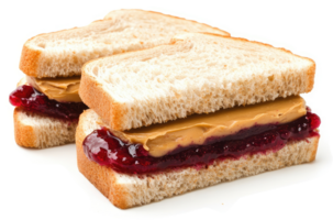 Two slices of whole wheat bread with peanut butter and jelly. png