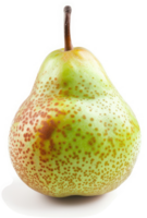 A single, whole, fresh pear with a distinctive speckled skin. png