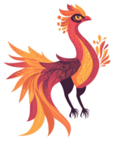 A vibrant illustration of a stylized phoenix with ornate feathers. png