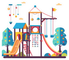 A colorful playground structure with various play elements. png
