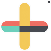 A stylized plus sign design with overlapping, colorful shapes. png