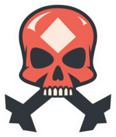 A stylized red skull with a diamond-shaped marking and crossed bones. png