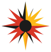 A stylized starburst emblem with radiating points and a central circle. png
