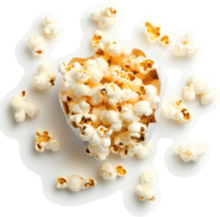 A scattered white popcorn display in a partially open container. png