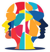 A colorful mosaic of interconnected faces symbolizes the complexity of human personalities. png