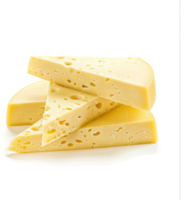Stack of swiss cheese slices against a white background. png