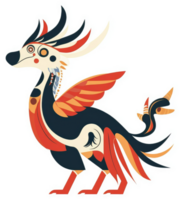 A stylized, vibrant depiction of a mythical, winged creature. png