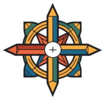 A colorful compass-like design with stylized pencils representing a path of learning and knowledge. png