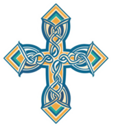 Ornate celtic cross design with intricate patterns. png