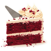 A delectable slice of red velvet cake with raspberry frosting. png