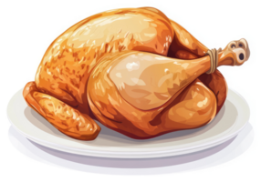 Roasted chicken on a plate, ready to be served. png