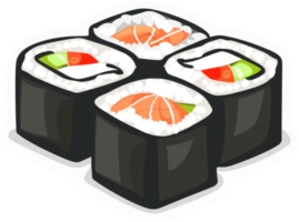 Four colorful sushi rolls arranged in a decorative pattern. png