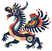A vibrantly colored, decorative, mythical dragon, adorned with intricate patterns. png