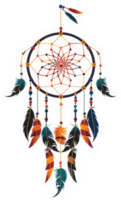 A vibrant dreamcatcher with colorful feathers and beads. png
